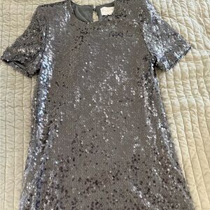 Charles Henry Sequin Short Sleeve Dress